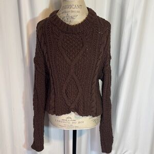 Free People Cutting Edge Cozy Brown Cable Knit Sweater